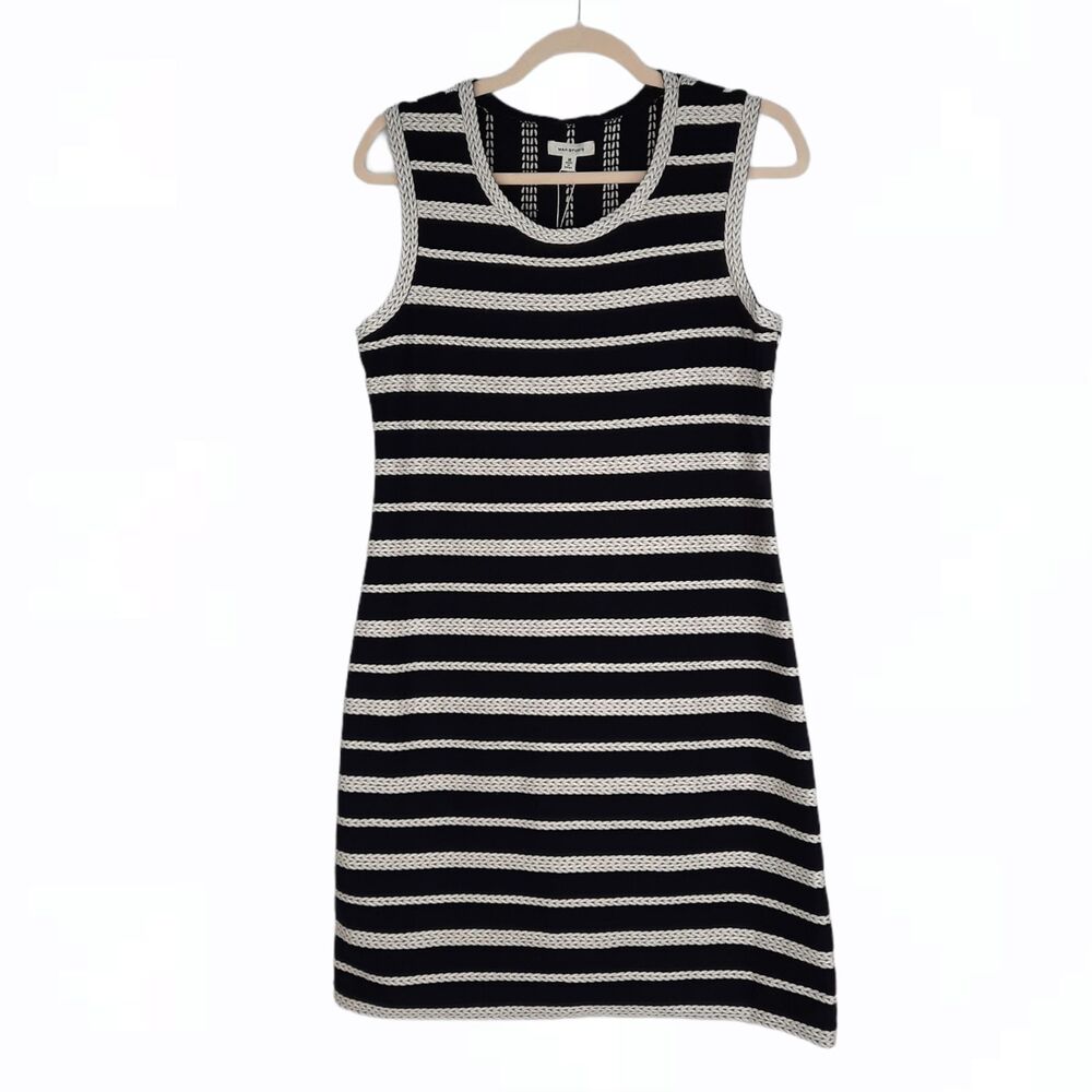 Max Studio Sleeveless Textured Stripe Knit Sheath Dress M Black Ivory $118 NEW